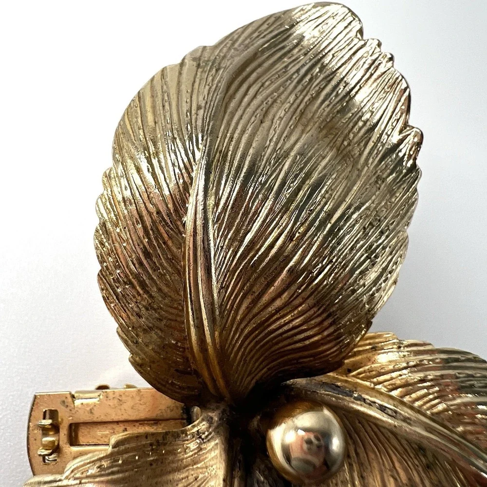 Hobe Gold Tone Flower Hair Clip French Barrette MCM Vintage RARE Please Read